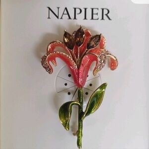 Napier Red and Green Floral Brooch